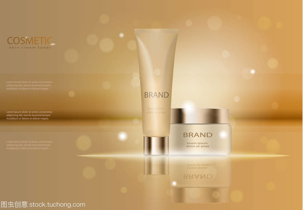 優雅的化妝品。綠松石奶油面具瓶隔離帶亮片。皮膚調色劑廣告模板、 化妝品產品海報、 保濕霜或液體瓶包裝設計。3d 矢量圖